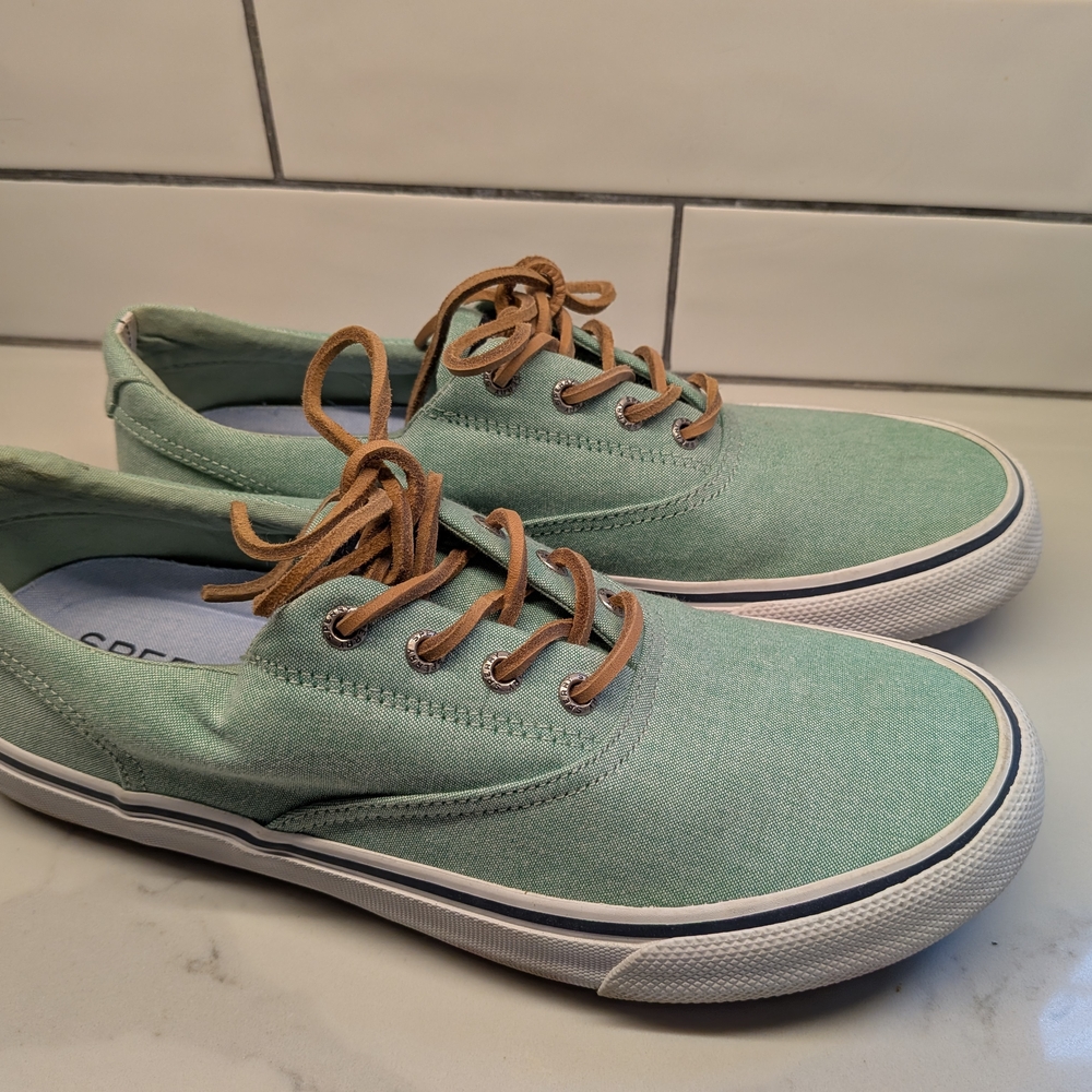 Sperry Green and Tan Sneakers with Canvas Upper
